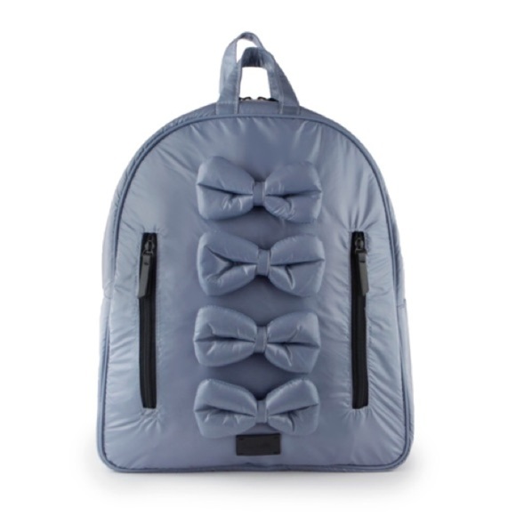7AM Enfant Voyage Midi Bows Haze Gray/ Purple  Nylon Puffy Backpack - Picture 1 of 10